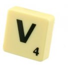 Scrabble Tile Pin Badge. Letter V. Green on Cream Tile