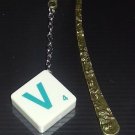 Scrabble Bookmark. Letter V. Green on Cream Tile.