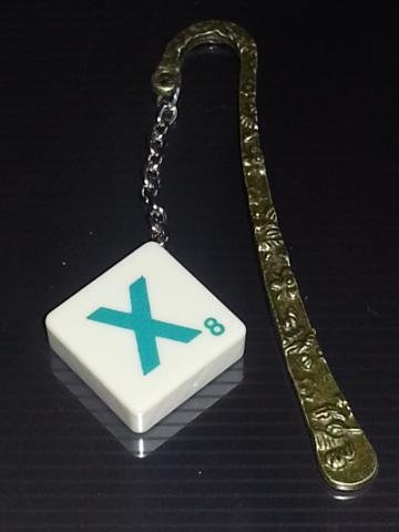 Scrabble Bookmark. Letter X. Green on Cream Tile.