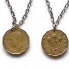 Necklace. 3d Threepence Coin. KG VI 1938.  30 Inch Chain