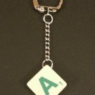 Keyring Scrabble Tile. Green on Cream Tile. Letter A