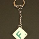 Keyring Scrabble Tile. Green on Cream Tile. Letter F