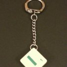 Keyring Scrabble Tile. Green on Cream Tile. Letter I