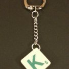 Keyring Scrabble Tile. Green on Cream Tile. Letter K