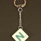Keyring Scrabble Tile. Green on Cream Tile. Letter N