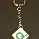 Keyring Scrabble Tile. Green on Cream Tile. Letter Q