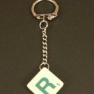 Keyring Scrabble Tile. Green on Cream Tile. Letter R