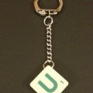 Keyring Scrabble Tile. Green on Cream Tile. Letter U