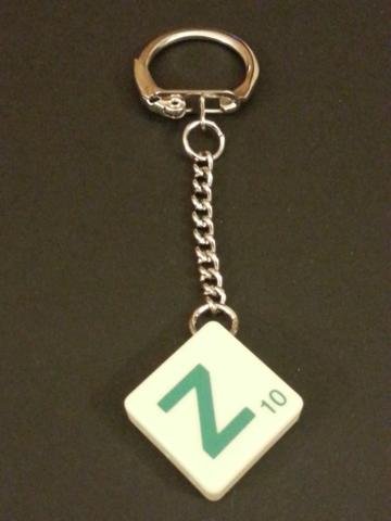 Keyring Scrabble Tile. Green on Cream Tile. Letter Z
