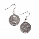 Earrings 6d Sixpence made from original GB QE II Coin 1958
