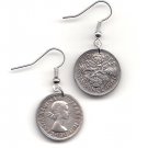 Earrings 6d Sixpence made from original GB QE II Coin 1961
