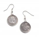 Earrings 6d Sixpence made from original GB QE II Coin 1964