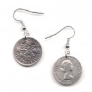 Earrings 6d Sixpence made from original GB QE II Coin 1966