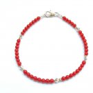 red coral natural gemstone sterling silver 14k gold beads bracelet bangle new