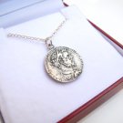 antique silver coin round charm pendant Greek roman men necklace new 925 Cesar