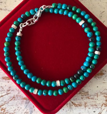 malachite eilat king solomon gemstone beads wrap bracelet natural silver