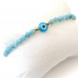 blue evil eye beads 14 k gold bracelet aquamarine natural gemstone beads luck