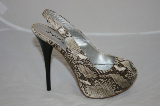 PRA SQUARE TOE SLINGBACK PUMPS PALE SNAKESKIN MOTIF SATIN main image 0