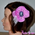 Pink Flower Hair Accessory Feather, Lady Cameo, Swarvoski Crystals