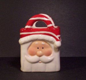 Cute Christmas Santa Face Candy Holder Holiday Decoration Ceramic Gift Bag
