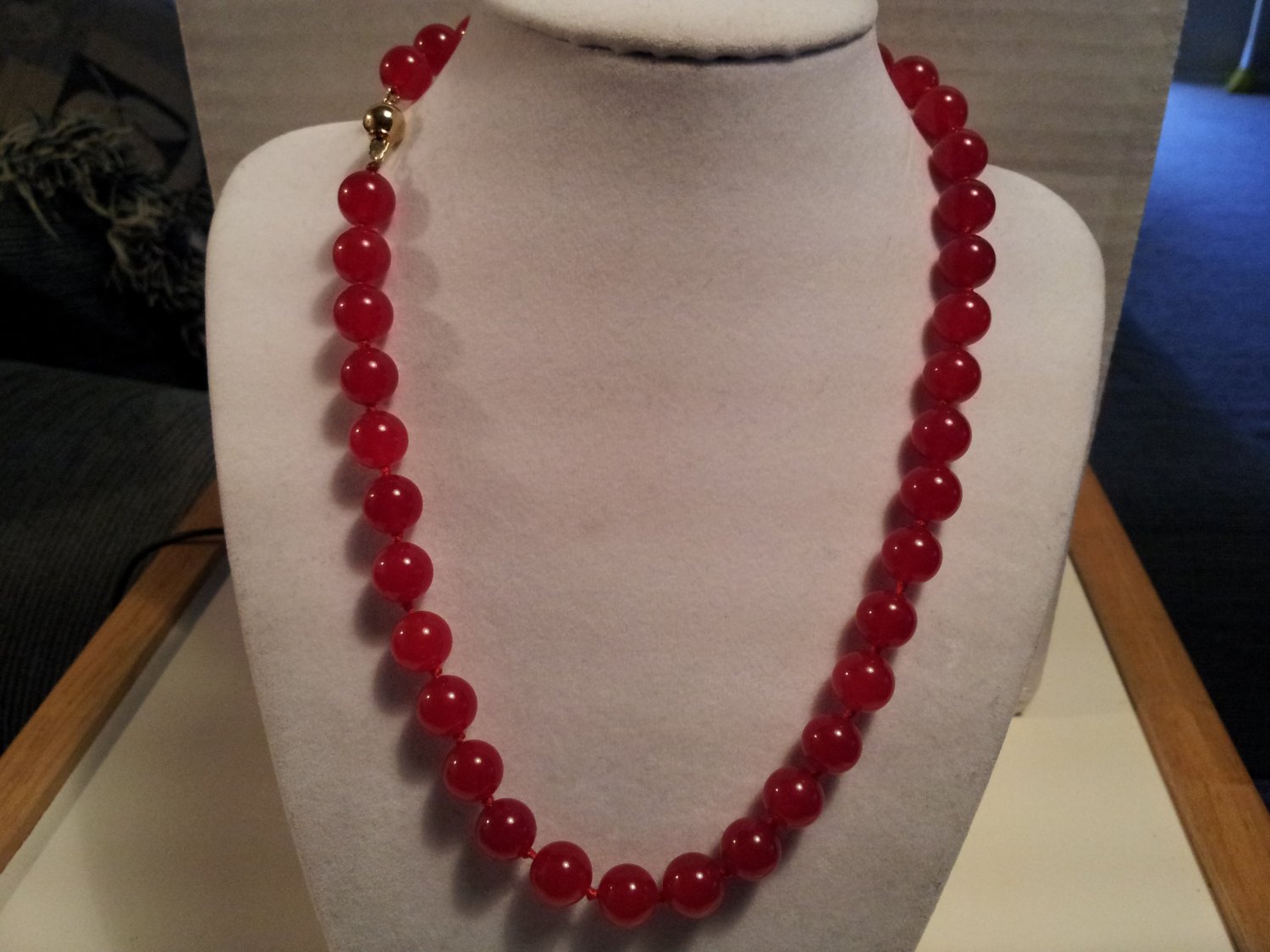 14K Solid Clasp & Big Natural Red Ruby Round Beads Necklace AAA Grade