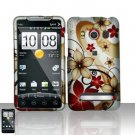 Rubberized Gold Red Flower Snap on Design Case Hard Case Skin Faceplate for Sprint Htc Evo 4g