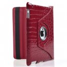 360 Degrees Rotating Stand Red Crocodile Leather Smart Cover Case for Apple iPad 2