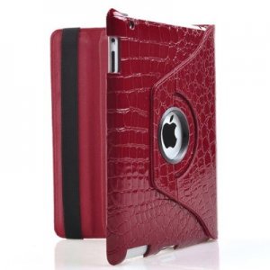 360 Degrees Rotating Stand Red Crocodile Leather Smart Cover Case for Apple iPad 2