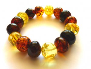 Baltic Amber Ball Bracelet Multicolored Stretch 7.5"