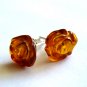 Baltic Amber Stud Earrings Roses 925 silver