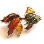Baltic Amber Multicolor Fish Pin 925 silver