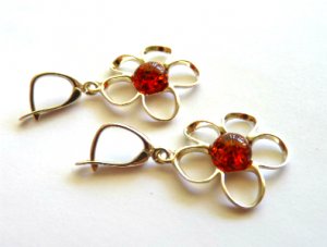 Baltic Amber Flower Earrings 925 silver
