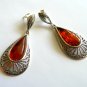 Baltic Amber Cognac Earrings Filigree Silver Victorian style