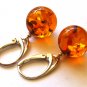 Baltic Amber Ball Earrings Cognac 925 Silver