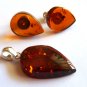 Baltic Amber Jewelry Set Stud Earrings Pendant Cognac