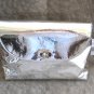 Silver Metallic Clutch Purse with Silver Compact & Make Up Brushes Leopard Lining By Urban Attitudes