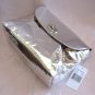 Silver Metallic Clutch Purse with Silver Compact & Make Up Brushes Leopard Lining By Urban Attitudes