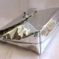 Silver Metallic Clutch Purse with Silver Compact & Make Up Brushes Leopard Lining By Urban Attitudes