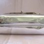 Silver Metallic Clutch Purse with Silver Compact & Make Up Brushes Leopard Lining By Urban Attitudes