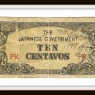 The Japanese Government Ten Centavos PR Old Invasion Money Vintage Banknote The Japanese Government Ten Centavos PR Old Invasion Money Vintage Banknote