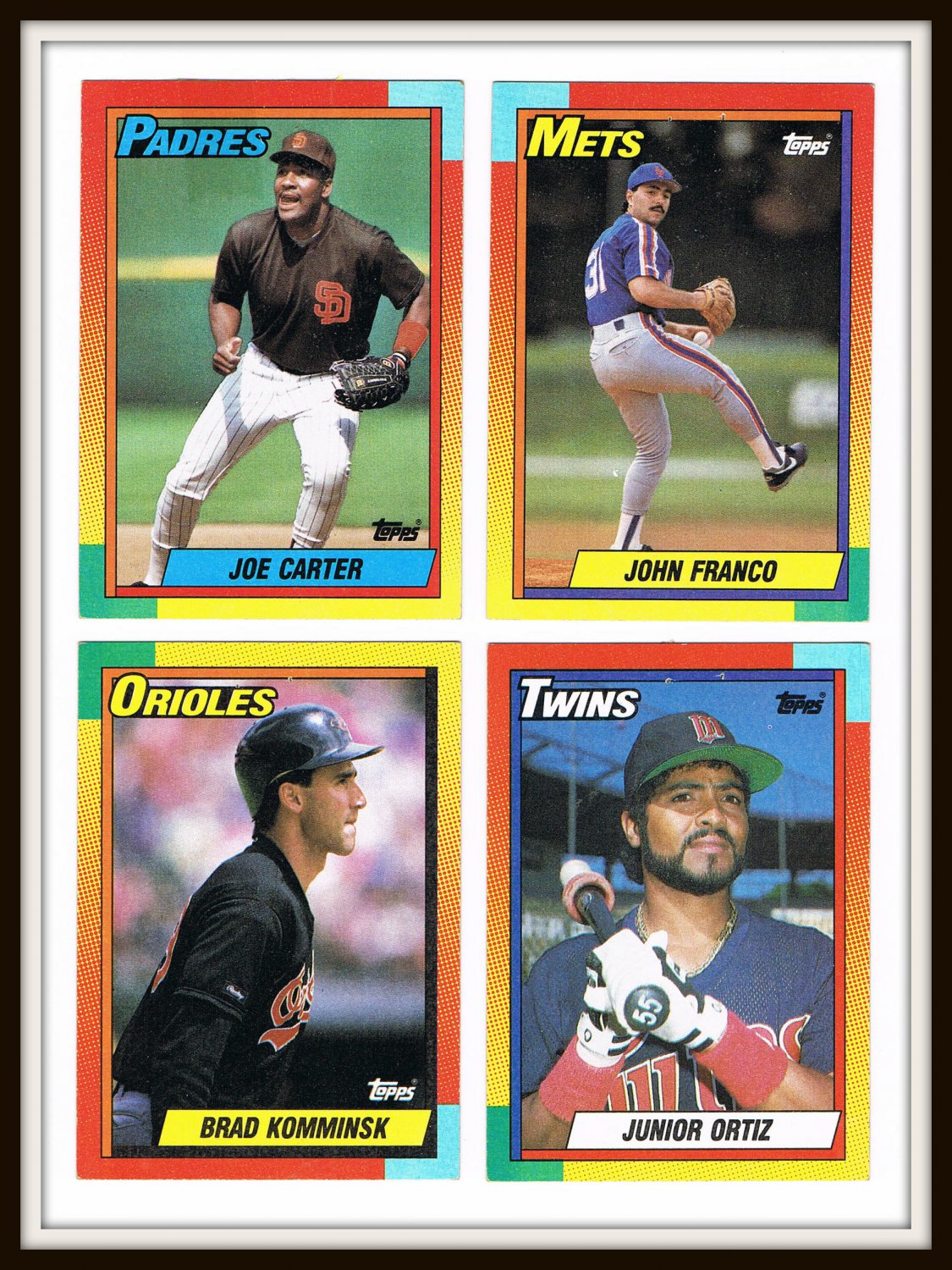 1990 Topps Baseball Trading Cards Joe Carter Junior Ortiz John Franco ...