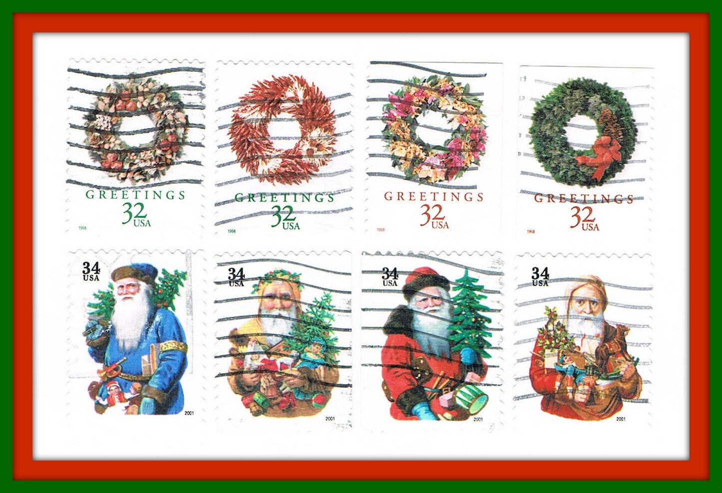 8 Mixed Christmas Postage Stamps U.S United States 19982001