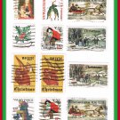 12 Mixed United States Christmas Holiday Postage Stamps Vintage