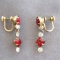Red Stone Dangle 12K Gold Earrings Vintage Jewelry 1950s