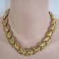 Gold Textured Flower Leaf Petal Necklace Retro 1960s Vintage Jewelry