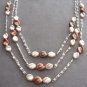Triple Strand Brown Beige Beaded Necklace Retro Western Germany Vintage Jewelry 1960s