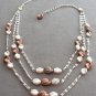 Triple Strand Brown Beige Beaded Necklace Retro Western Germany Vintage Jewelry 1960s