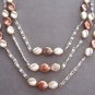 Triple Strand Brown Beige Beaded Necklace Retro Western Germany Vintage Jewelry 1960s