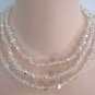 Triple Strand Aurora Borealis Crystal Glass Beaded Necklace Retro Japan 1950s Vintage Jewelry