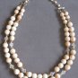 Double Strand Orange Peach Beige Glass Beaded Necklace Japan Vintage Jewelry 1950s